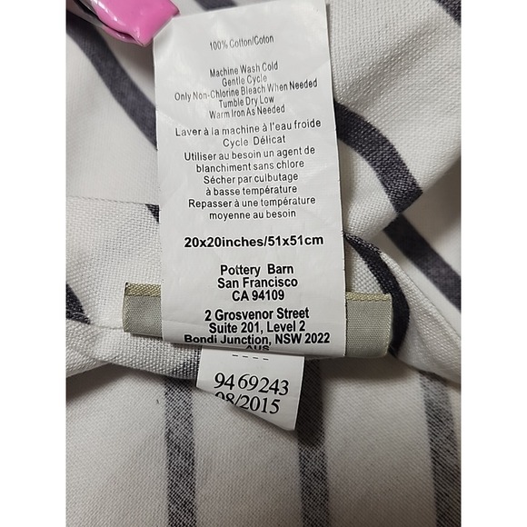 Set of 2 Pottery Barn Striped Pillow Cover Gray White 20x20 2015 Diagonal Washed - Picture 8 of 10